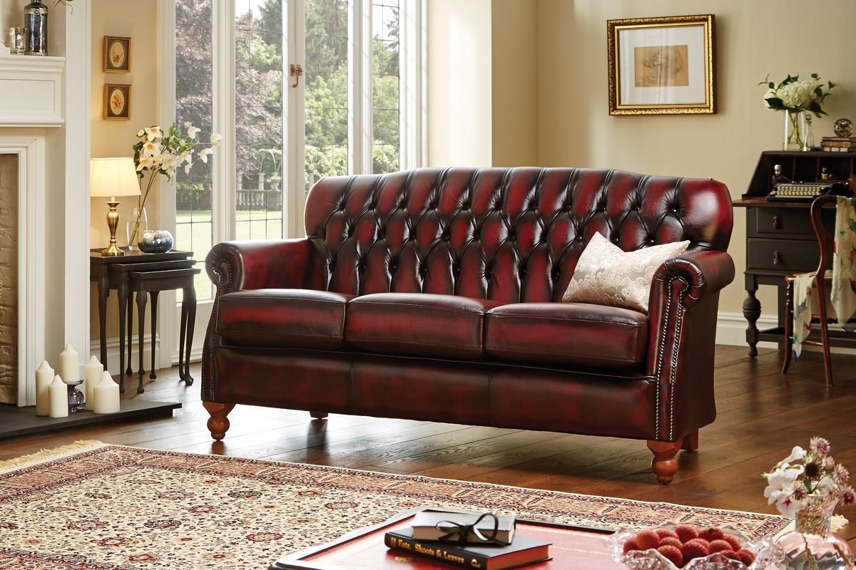 traditional 3 seater leather sofa