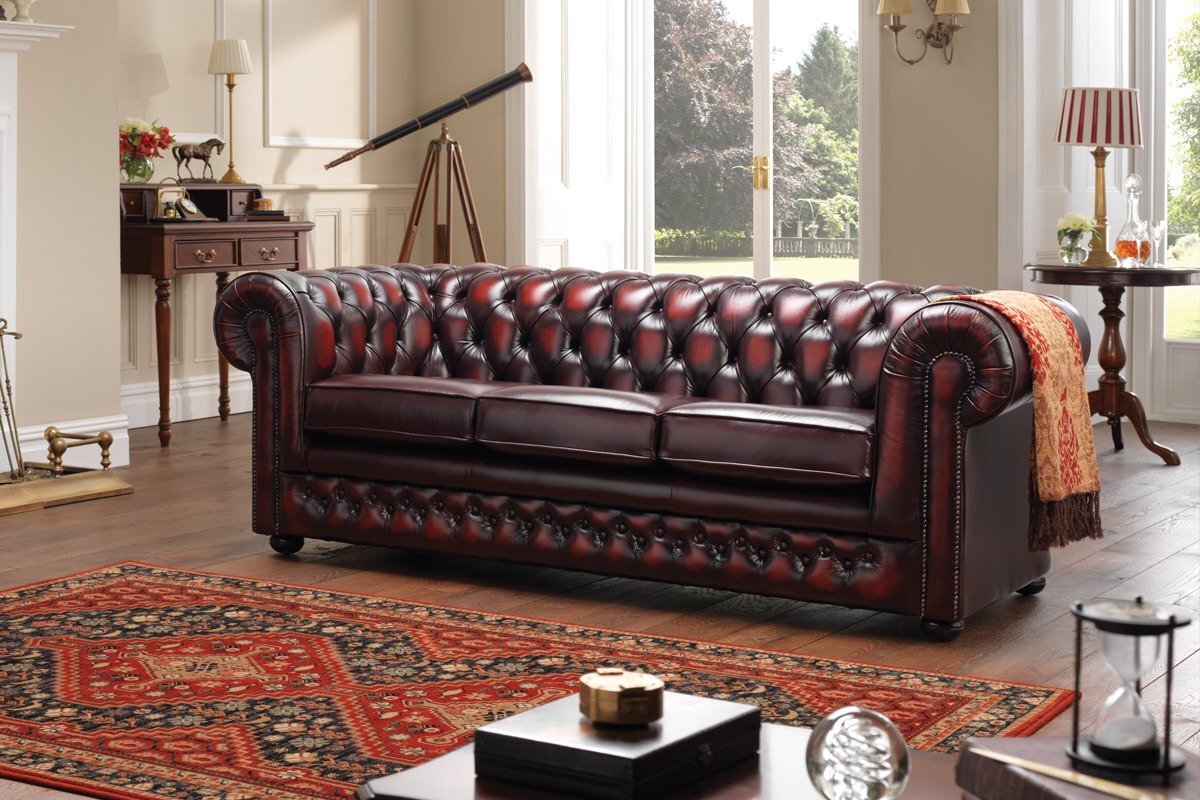 chesterfield deep seat leather sofa